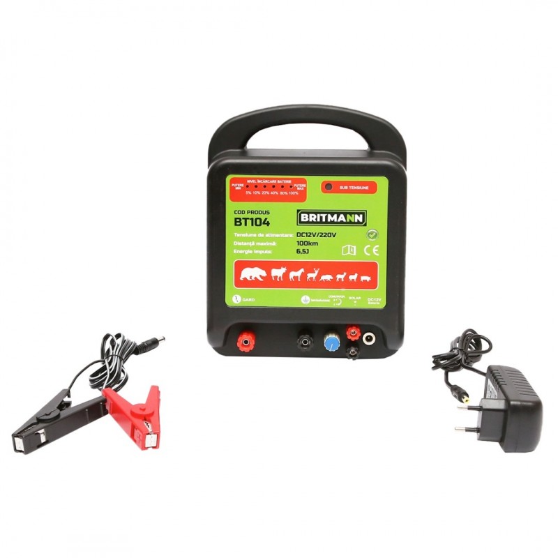Aparat generator de impulsuri DC 12/220V, 6.5 Joule 100km pentru gard electric BRITMANN