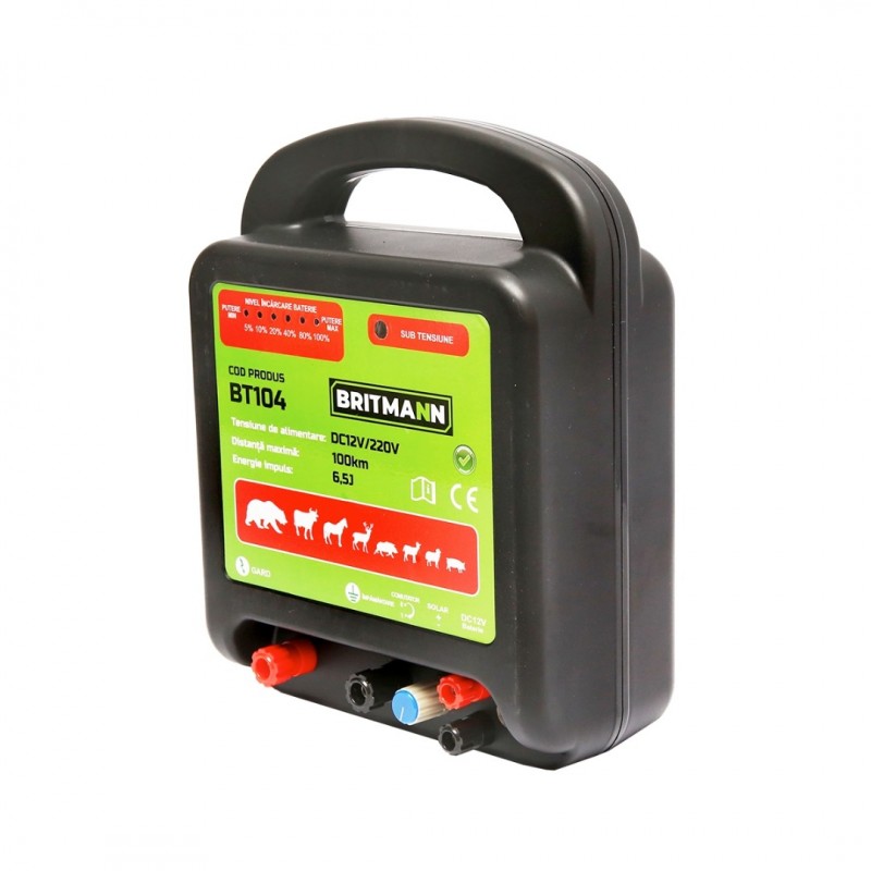 Aparat generator de impulsuri DC 12/220V, 6.5 Joule 100km pentru gard electric BRITMANN