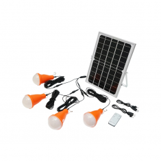 Sistem pentru iluminat cu becuri 4x16 LED-uri, panou solar 5V/10W si telecomanda Breckner Germany