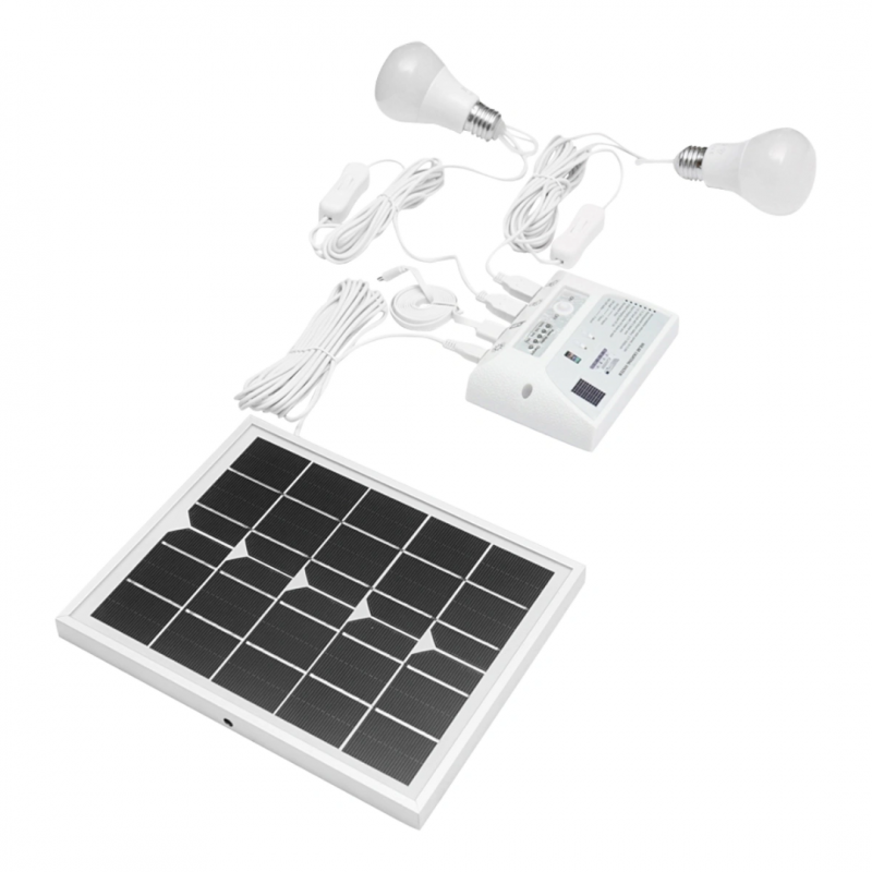 Sistem pentru iluminat cu 2 becuri, panou solar 5V/5,5W si 1xUSB incarcare telefon Breckner Germany