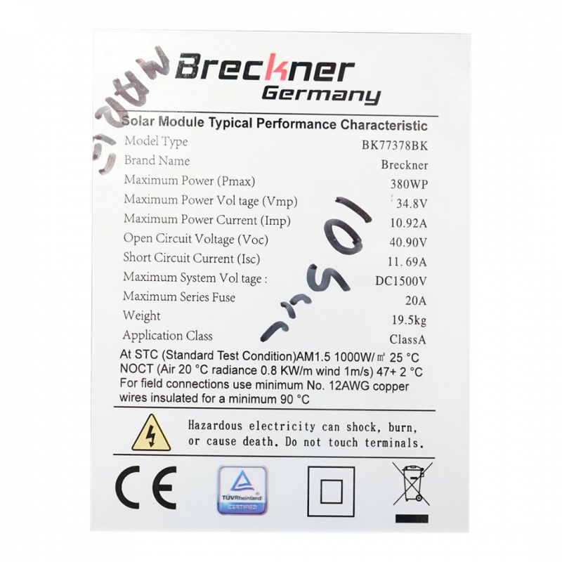 Panou solar XL Breckner Germany 380W fotovoltaic, monocristalin, negru 1765x1050x35mm