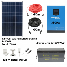Sistem solar fotovoltaic cu invertor 3.5KW 220V ON-Grid Hibrid 100A MPPT Breckner Germay